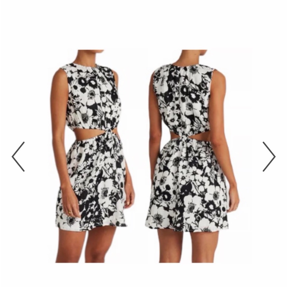 Faithfull the Brand Black and White Floral Cutout Mini Dress